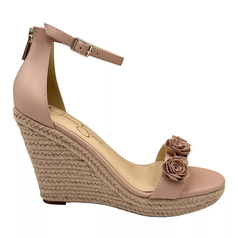 Jessica‎ Simpson Women's Jeffina Wedge Sandals Size 7.5 Blush Floral Applique